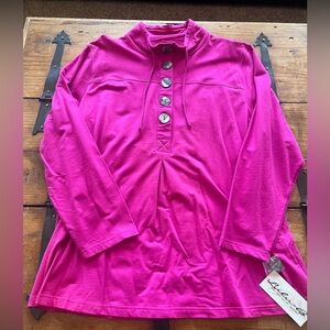 Lulu-B Hot Pink Button-Placket Pullover